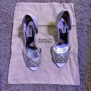 True White Satin Badly Miscka Heels - never worn